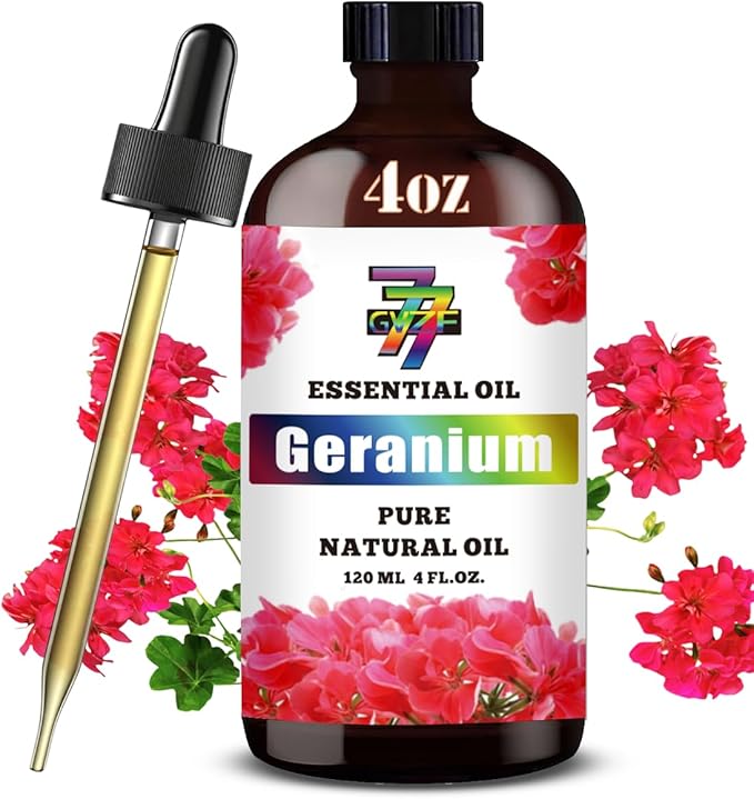 Geranium Essential Oil (4 oz/120 ml) — Geranium Oils for Aromatherapy, diffusers, humidifiers, Home fragrances, DIY Skincare, soap Making, DIY Candle, Relaxation, Yoga, and Meditation