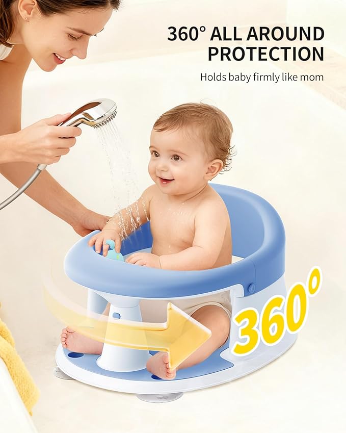 Baby Bath Seat for Babies 6 Months & Up, Bath Seats for Babies Sitting Up, 3 Baby Bath Toys, Open Design, Non-Slip, Compact Toddler Bath Seat.