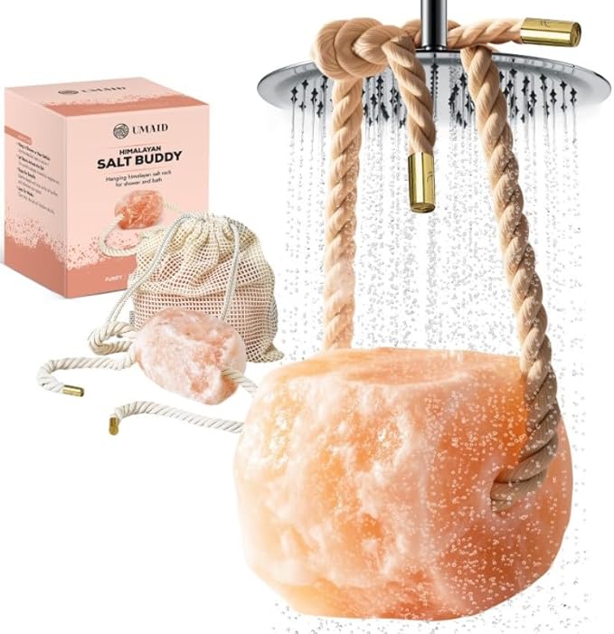 UMAID Himalayan Bath Salt Buddy™ 4 lb Hanging Himalayan Rock Salt for Bath & Shower – Himalayan Stone for Relaxation – 2025 Holiday Edition, Unique Gifts for Men, Women & Couples, White Elephant Gift