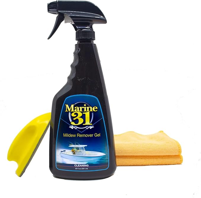 Marine 31 Mildew Stain Remover Gel Cleaner Kit | Removes Stains from Boats, Homes, Patios, Bathrooms, & Showers | Includes Interior Scrub Brush & Microfiber Towels | M31-375KITGEL-1 | 20oz