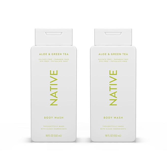 Native Body Wash Contains Naturally Derived Ingredients | For Women & Men, Sulfate, Paraben, & Dye Free Leaving Skin Soft and Hydrating |Aloe & Green Tea 18 oz - 2 Pk