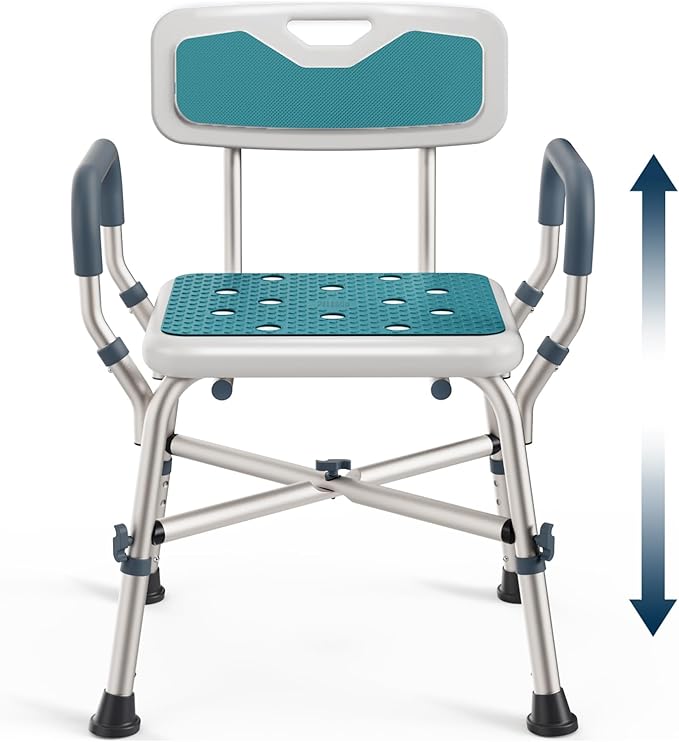 Shower Chair for Elderly and Disabled (450lb) with Padded Armrests and Back, Adjustable Height Shower Seat, Heavy Duty Shower Chairs for Inside Shower, Handicap - Teal