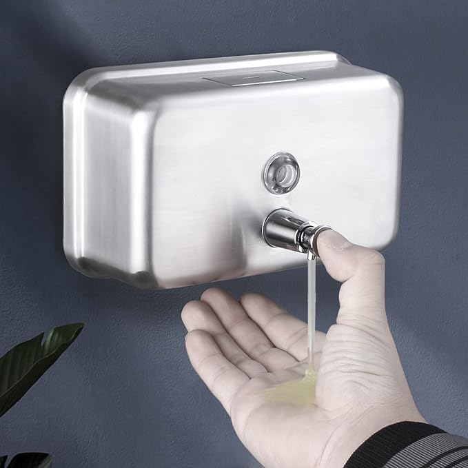 Commercial Wall Mount Stainless Steel Soap Dispenser, Rust-Proof Lining Liquid Hand Sanitizer Dispenser Bathroom 1100 ml / 37 oz. (Horizontal)