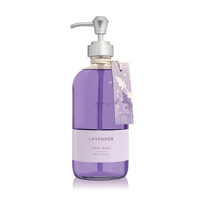 Thymes Lavender Large Hand Wash with Pump - Hydrating Liquid Hand Soap with Calming Lavender Scent (15 fl oz)
