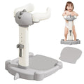 Baby Shower Stand, Baby Standing Bath with Anti-Pinch Adjustable Height and Armrest, Shower Standing Support with Anti-Slip Base and Mat for Infants 6-36 Months -Grey