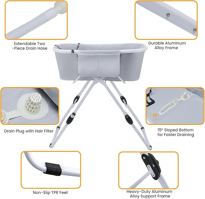 Dog Bathtub, Collapsible Dog Bath Tub with Ergonomic Design, Portable Elevated Station for Bathing & Grooming, Suitable for Cats & Small to Medium Dogs, Indoor & Outdoor, Gray