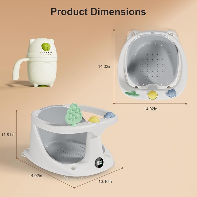 Baby Bath Seat for Babies 6 Months & Up - Bathtub Seats for Babies Sitting Up with Rinse Cup, Non-Slip, Comfortable, Infant Bath Essentials, Gray