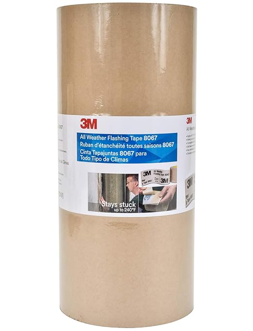3M All Weather Flashing Tape 8067, 12 in x 75 ft, 1 Roll, Adhesive Backed Split Liner, Prevents Moisture Intrusion, Waterproof Flashing Seals Doors, Windows, Openings in Wood Frame Construction