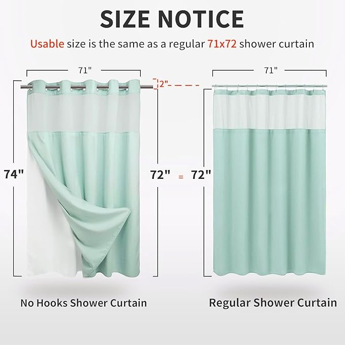 River Dream Heavyweight No Hooks Required Dotted Waffle Weave Shower Curtain with Snap in Liner - 71W x 74H,Hotel Grade,Spa Like Bath Curtain,Misty Blue