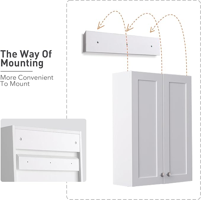White Wall Mount Cabinet, MDF Over The Toilet Storage Cabinet with Adjustable Shelves, Space Saver 2 Door Medicine Cabinet for Bathroom Laundry Kitchen, 19x 27in, No Paint Odor