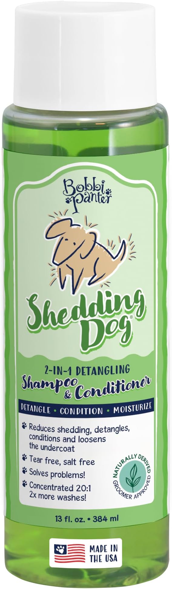 Bobbi Panter Dog Shampoo and Conditioner - Made in USA - All Natural 2-in-1 Formula for Detangles & Reduces Shedding - Concentrated 10:1 for Professional Groomers - Pear Scent, 13 Oz (Case of 12)
