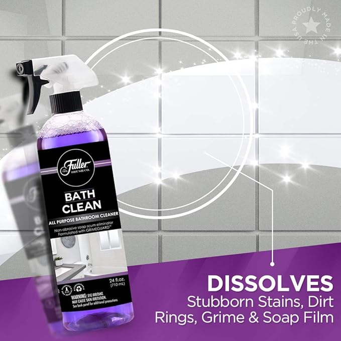 Fuller Brush Bath Clean – 24 oz Bathroom Cleaner Bottle with Spray– Dissolves Soap Scum, Hard Water Stains & Mineral Build-Up – For Sinks, Showers & Tubs – Pack of 2