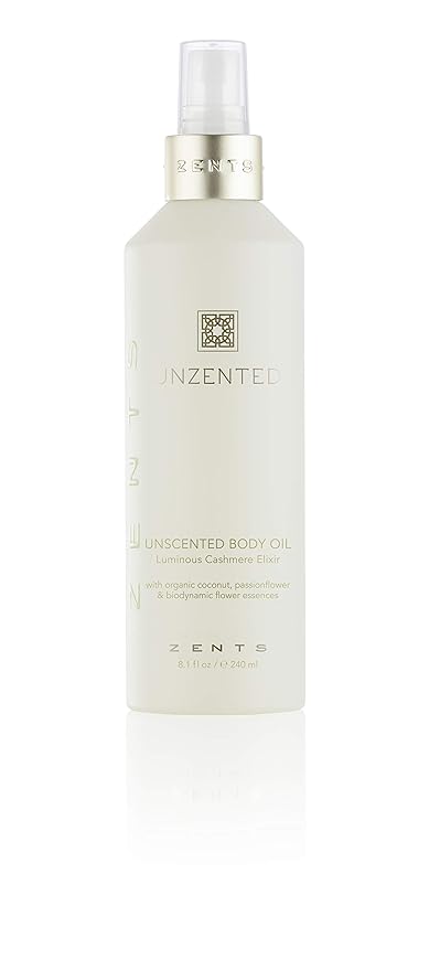Zents Luminous Cashmere Body Oil (Fragrance-Free) | Moisturizing Body Oil with Vitamin E & Organic Coconut Oil | Softens & Smooths Skin | 8 fl oz