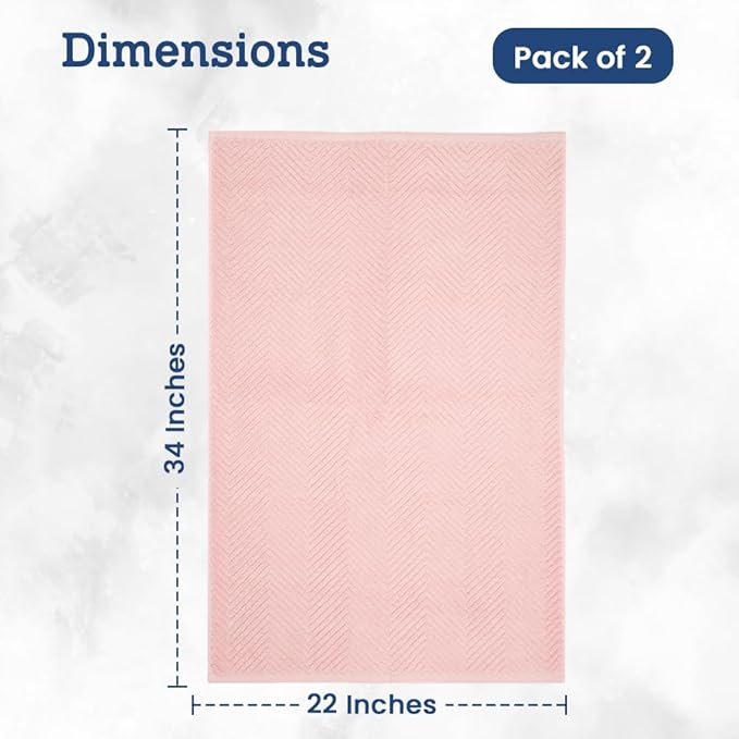 Casa Lino 100% Cotton Bath Mat Set of 2 (NOT A Rug) - 34" x 22" Bathroom Floor Towels - Machine Washable, Soft, Highly Absorbent & Quick Dry Bath Floor Towel (Blush)