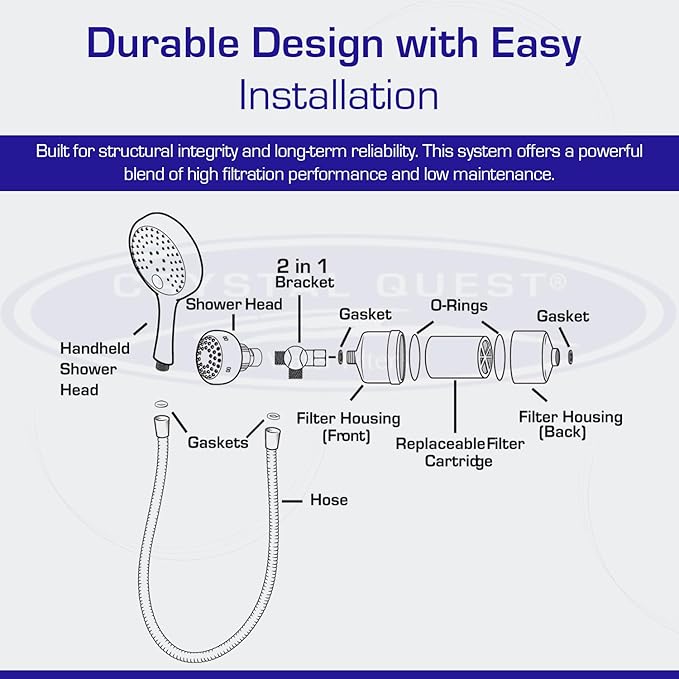 Crystal Quest Luxury Handheld Shower Power Filtration System - Gold - BPA Free | 1.25-2.5 GPM | Reversible Cartridge | Great for Dechlorination