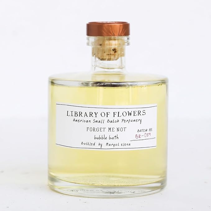 Library of Flowers Forget Me Not Bubble Bath, 17 fl. oz., Osmanthus, Rice Powder & White Orchid, Skin Hydrating & Deep Moisturizing, Avocado Oil & Green Tea, Relaxing Scented Bubbling Bath Soap