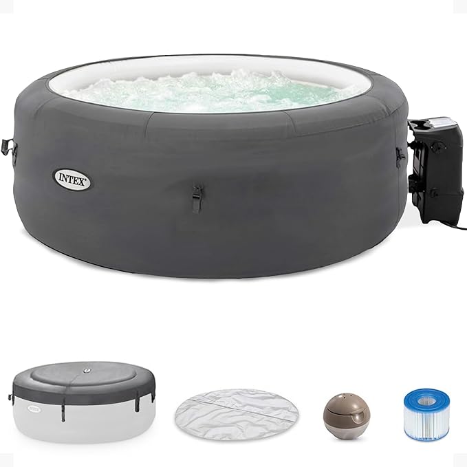 INTEX 28483E SimpleSpa Inflatable Hot Tub 4 Person Bubble Massage Spa: Includes Insulated Cover – Built-in QuickFill Inflation – Soothing Jets – 77" x 26"