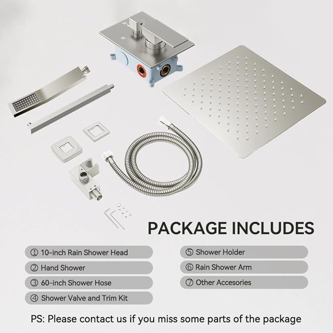 Shower Faucet Set Brushed Nickel Shower System, Starbath 10 Inch Rain Shower Head and Handheld Spray Shower Set Complete Wall Mounted,2 Way Pressure Balance Shower Valve and Trim Kit Included