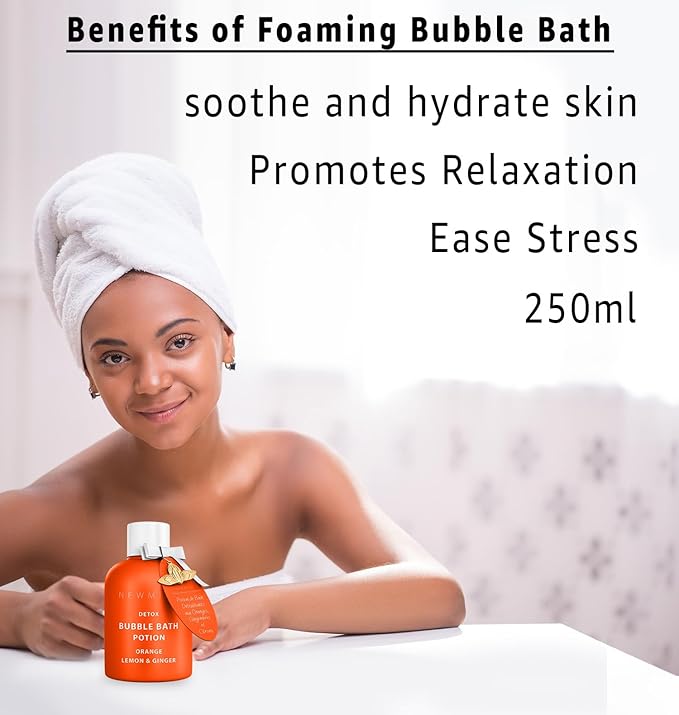 Natural Detox Citrus Bubble Bath Long Lasting Foaming Soak with Orange Ginger Lemon Essential Oils for Relaxation Hydration Stress Relief Spa Gift