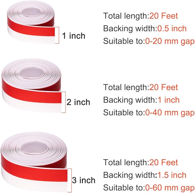 TORRAMI Silicone Weather Stripping 1 inch Width 20 Feet Length, Seal for Door Under Bottom, Gap, Side, Glass Shower Door, Sliding Door,Windows, White