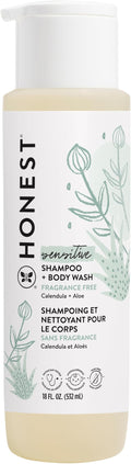 The Honest Company 2-in-1 Cleansing Shampoo and Body Wash for Sensitive Skin Gentle Tear-Free Hypoallergenic Baby with Naturally Derived Ingredients Fragrance-Free 18 fl oz