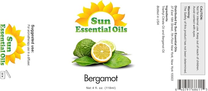 Sun Essential Oils Bergamot Essential Oil for Aromatherapy (4 Fluid Ounces)
