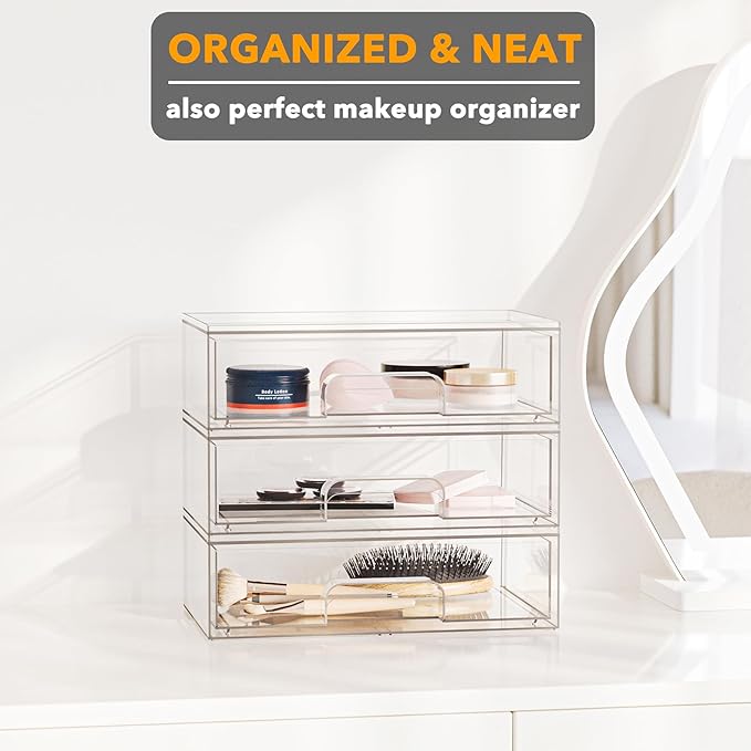 SpaceAid Bottle Storage Organizer Baby - Acrylic Bottles Station Organizer Container, Stackable Clear Drawers for Countertop, Vanity, Bathroom, Cabinet, Pantry Organization, 3 Pack, 3L, 10.3"H