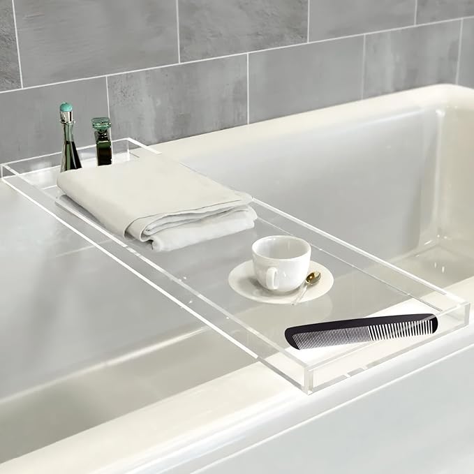 Acrylic Bathtub Tray, 32.28in Clear Bath Caddy, Bathroom Caddy Tray for Bathtub, Acrylic Bathtub Tub for Holds Soap, Towels, Paper Towels, Candles, Body wash, Shampoo, Plants