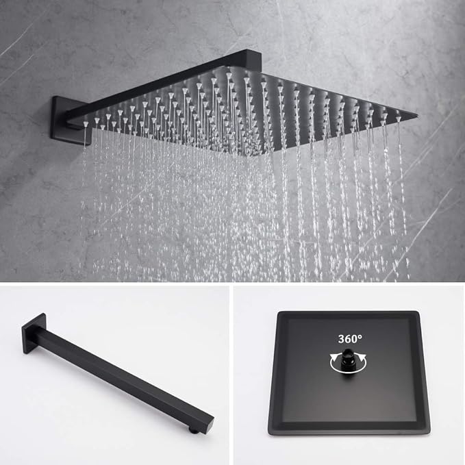 Iriber Matte Black Shower Set with 10 Inch High Pressure Rain Shower Head and Handheld and Shower Faucet Mixer Valve Modern Shower System Including Pressure Balance Valve Shower Trim Kit for Bathroom