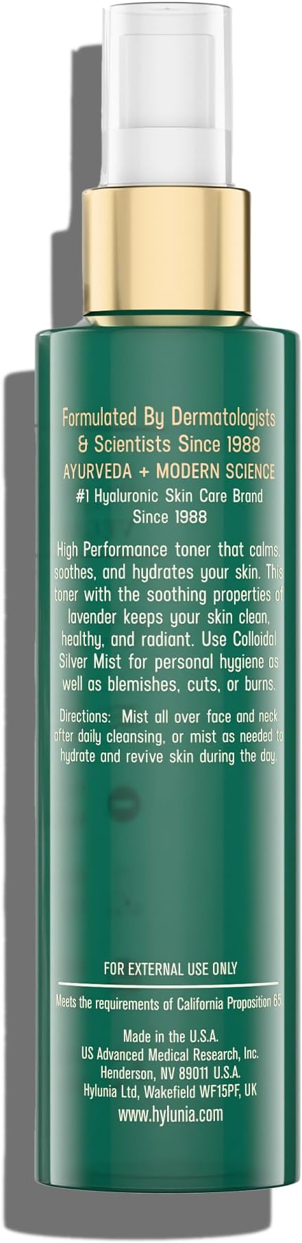 Hylunia Colloidal Silver Mist Toner 5.1 fl. oz. – Hydrating Versatile Toner for Acne-Prone Inflamed Skin | Infused with Colloidal Silver & Lavender for Glowing Skin Cuts & Burns, Body-Refresher