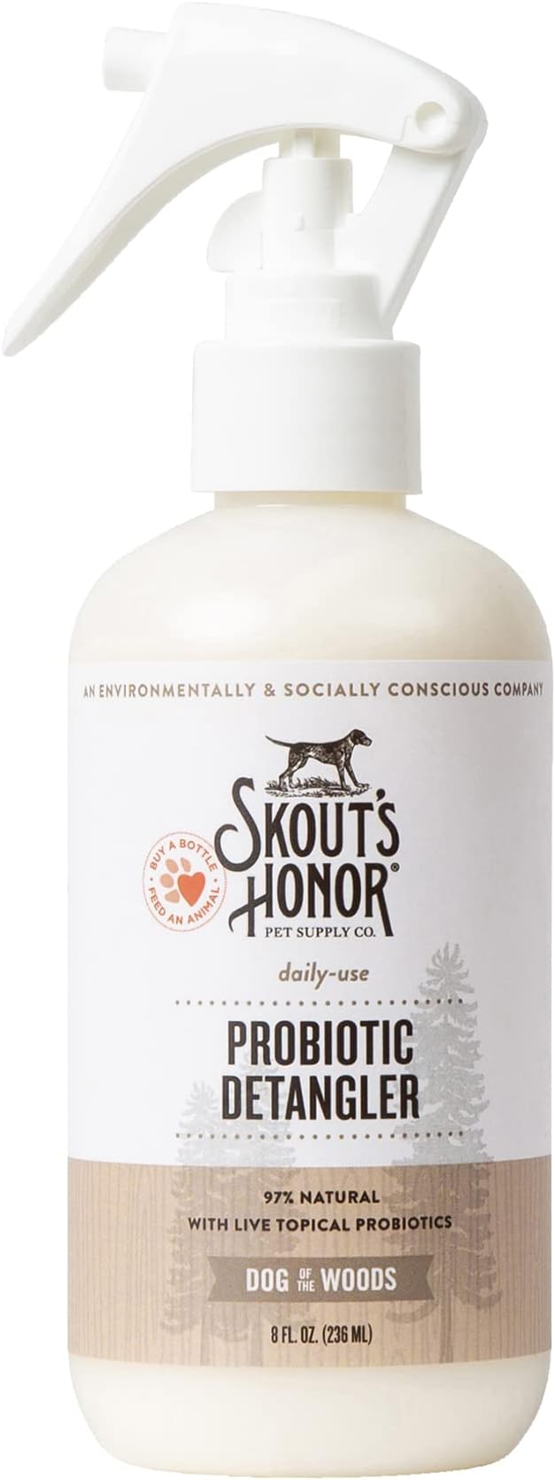Skout's Honor Probiotic Pet Detangler Spray - Hydrating & Conditioning with Avocado Oil, 97% Natural, Paraben & Sulfate-Free, softens for a More brushable Coat, Daily Use, 8oz, Dog of The Woods