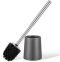 Toilet Brush and Holder Case Coated Metal Case and Stainless Steel Handle Toilet Cleaning Brush Double Layer Holder Long Brush Handle High Density Bristles Toilet Bowl Brushes Grey