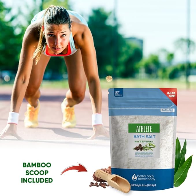 Athlete Bath Salt 128 Ounces Epsom Salt with Natural Lavender, Pine, Peppermint and Eucalyptus Essential Oils Plus Vitamin C in BPA Free Pouch with Easy Press-Lock Seal