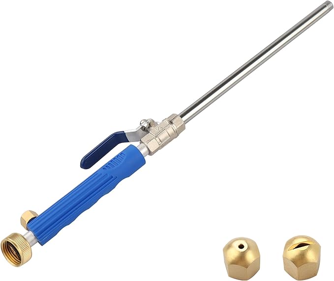 High Pressure Power Washer Attachment Wand, Hydro Jet Water Hose Nozzle,Watering Sprayer Cleaning Tool, Wand Lance for Gutter Patio Car Pet Window Glass Blue