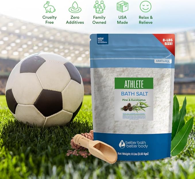 Athlete Bath Salt 128 Ounces Epsom Salt with Natural Lavender, Pine, Peppermint and Eucalyptus Essential Oils Plus Vitamin C in BPA Free Pouch with Easy Press-Lock Seal
