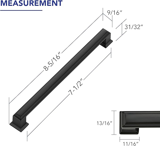Ravinte Hardware 10 Pack Matte Black Cabinet Pulls, 7-1/2 Inch (192mm) Hole Center Zinc Alloy Drawer Handles for Kitchen Cabinets, Cupboards, Dressers, Square Solid Metal Hardware