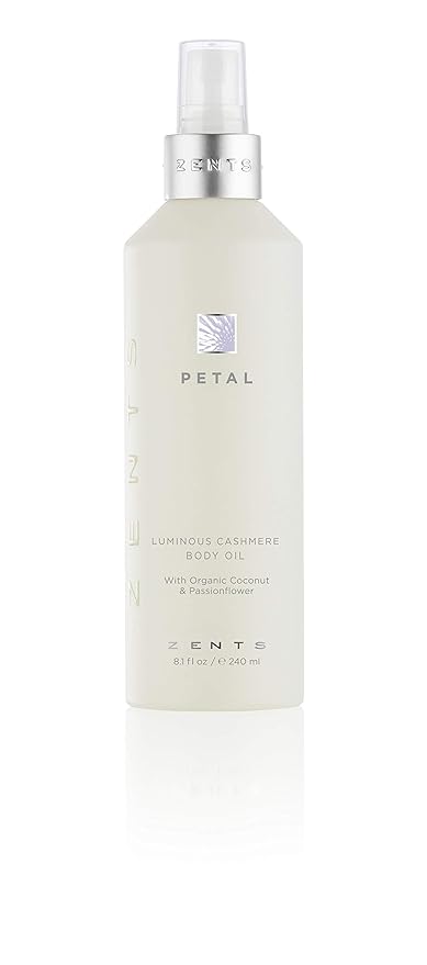 Zents Luminous Cashmere Body Oil (Petal Fragrance) | Moisturizing Body Oil with Vitamin E & Organic Coconut Oil | Softens & Smooths Skin | 8 fl oz
