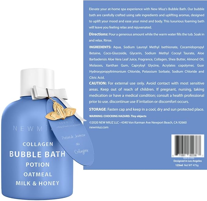 Collagen Luxury Bubble Bath Long Lasting Foam with Oatmeal Milk Honey Moisturizing Relaxing Stress Relief Calming Self Care Spa Gift for Women and Men
