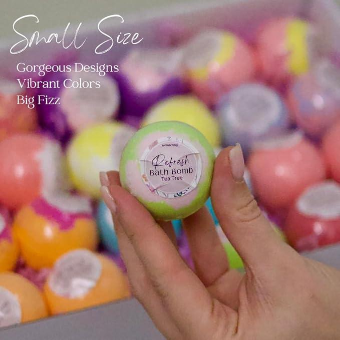 EvolutionUSA Refresh Bath Bombs for Women, 24 Lush Bath Bombs Mini Sized, Luxurious Womens Gift for Mother's Day, Easter, Birthday or Self Care, Luxurious & Relaxing Bathbombs, Womens Bath Balls