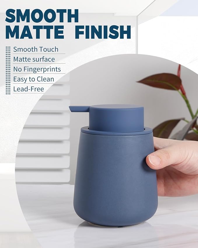 Bosilunlife Ceramic Foaming Soap Dispenser - 12oz Nave Blue Foam Hand Wash Dispenser Bathroom Countertop Soap Dispensers Kitchen Dish Soap Pump Dispenser Liquid Soap Dispenser for Bathroom