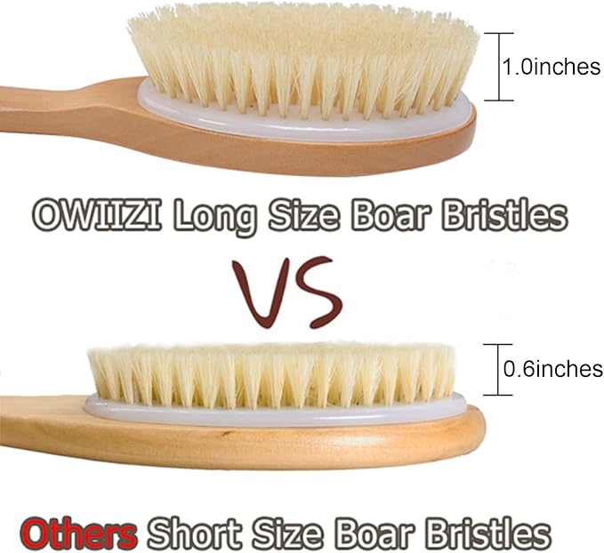 OWIIZI Bath Brushes with Soft and Natural Bristles Antiskid Wooden Long Handle Shower Body Scrubber for Wet or Dry Exfoliating,Back Scrub Deep Cleanse