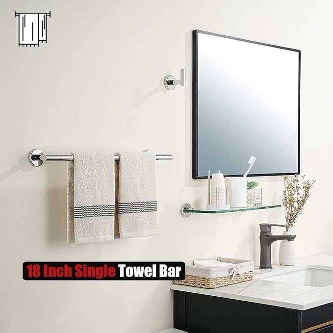 JQK Chrome Towel Bar, 20.5 Inch 304 Stainless Steel Thicken 0.8mm Towel Rack Bathroom, Towel Holder Polished Finished Wall Mount, Useable Length 18 Inch, TB110L18-CH
