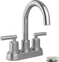 VXV Bathroom Sink Faucet 4 Inch 2 Handle Centerset Modern 360 Rotating Brushed Nickel Water Faucet with Pop-up Drain Stopper Assembly Supply Line Fits 2 Hole