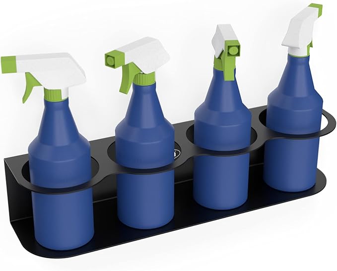 Koova 4 All-Purpose Spray Bottle Holder | Easy Install Wall Mount Hardware Included | Heavy-Duty Powder Coated Steel Storage Rack for Garage And Home | Craft Workspace Paint Bottle Organizer USA Made