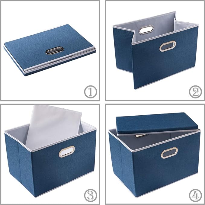 PRANDOM Large Collapsible Storage Bins with Lids [3-Pack] Fabric Foldable Storage Boxes Organizer Containers Baskets Cube with Cover for Home Bedroom Closet Office Royal Blue(17.7x11.8x11.8)
