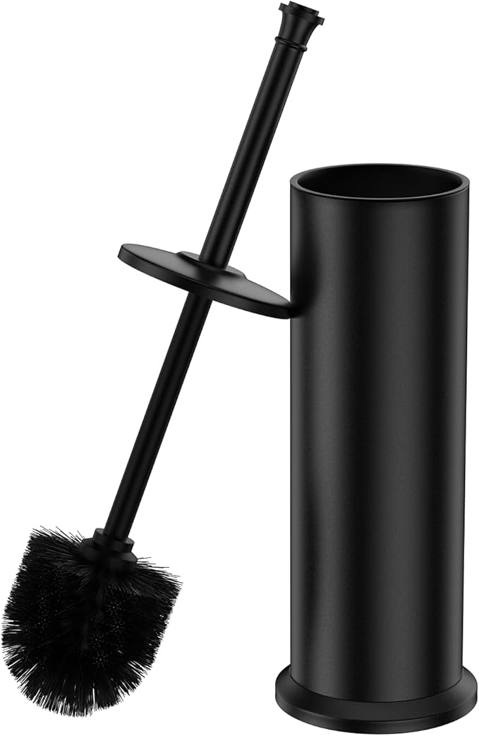 Black Toilet Brush and Holder，Extra Long Handled Toilet Brush for Bathroom，Stainless Steel Heavy Duty Toilet Bowl Brush,Removable Inner Bowl,Deep Cleaning Dense Bristles Cleaner Brush -Space Saving