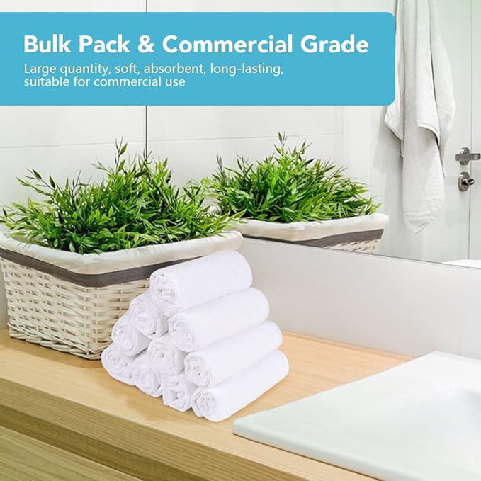 Orighty Wash Cloths Bulk Towels Set 200 Pack, Highly Absorbent and Soft Feel Microfiber Face Cloths, Multi-Purpose White Washcloths & Hand Towels for Bathroom, Hotel, Spa, and Gym, 12x12 Inch