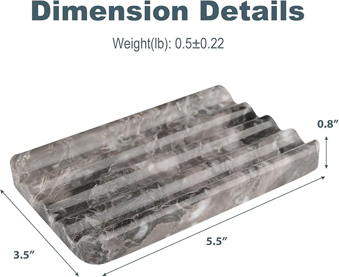 Marble Soap Dish, Bar Soap Holder Shower, Brown Soaps Saver with Water Ripple Design, Easy Cleaning Stone Sponge Holder for Kitchen Sink，Bathroom, Executive Natural Stone Soap Tray