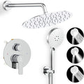 Shower Faucet Set 12IN Brass Rough-In Valve Body Trim Kit Rainfall Included Handle Accessories Complete 2 Functions with Rain Head and Handheld Bathroom Systems (12'', Chrome Polished)