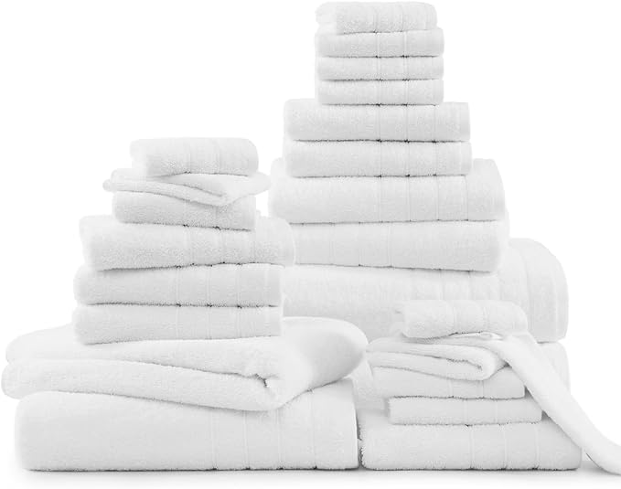 Casa Platino 24 Piece Cotton Towel Set – Ring Spun, Soft & Absorbent Towels, Full Bathroom Set with Bath Sheets, Hand Towels, Gym Towels & Washcloths, Machine Wash Safe – White
